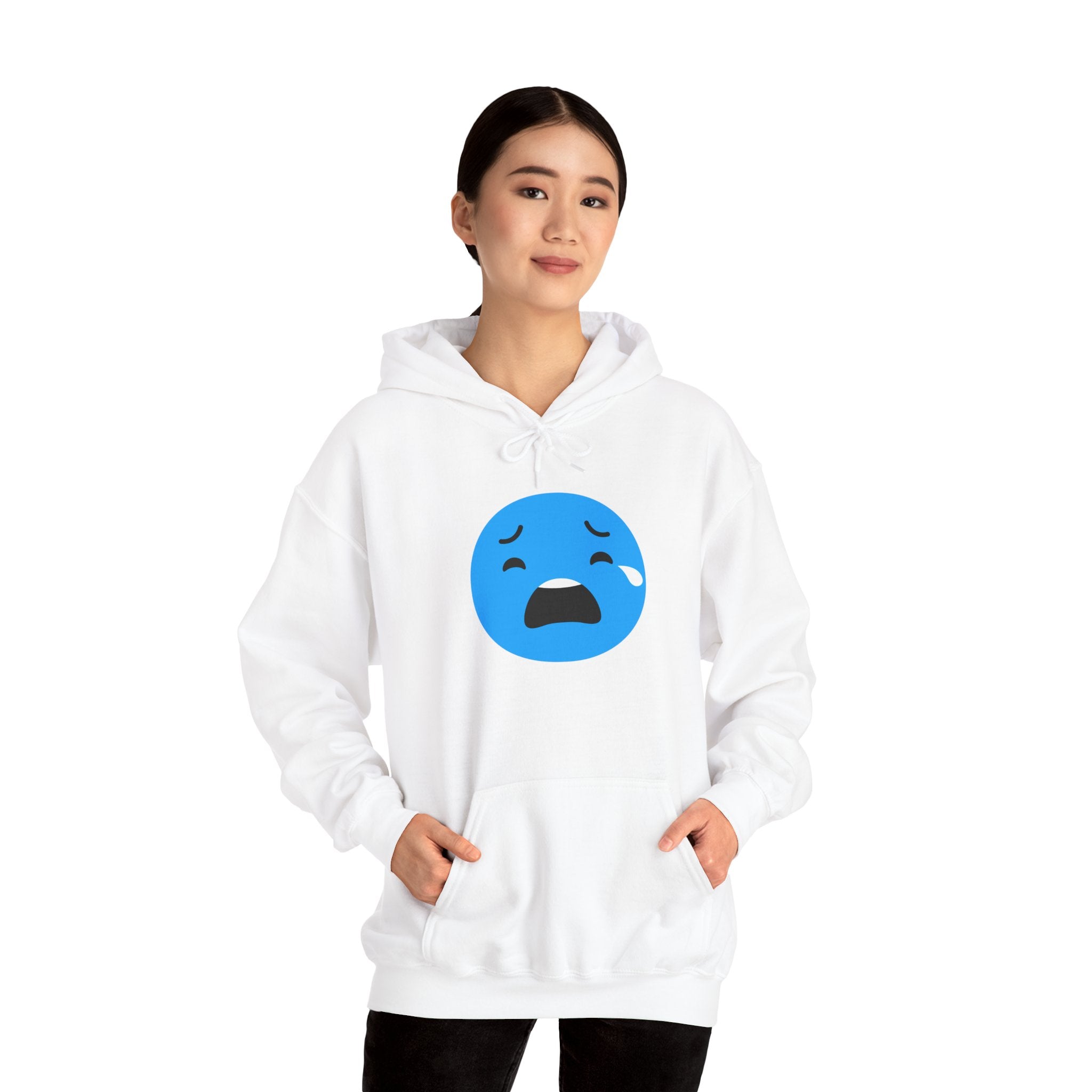 Emotional Expression Hoodie - Unisex Heavy Blend with Sad Face Design
